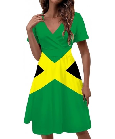 Women's Mulicolor Summer Short Sleeve Casual Dress V-Neck Party Dress with Pockets Size S-4XL Jamaica Flag $18.47 Dresses