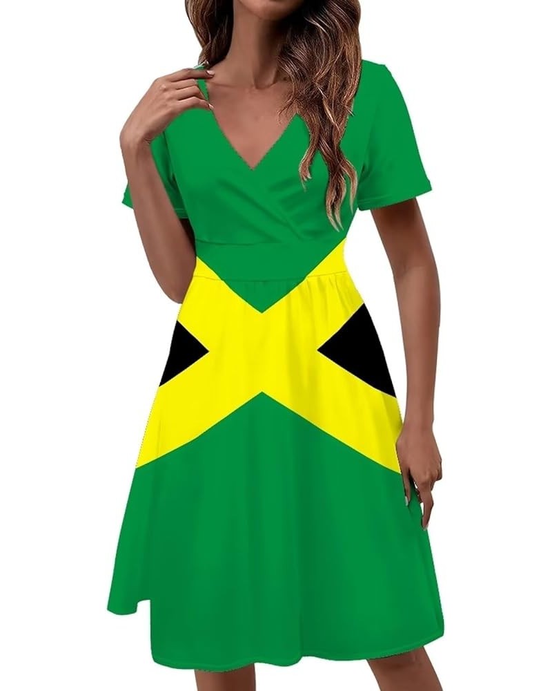 Women's Mulicolor Summer Short Sleeve Casual Dress V-Neck Party Dress with Pockets Size S-4XL Jamaica Flag $18.47 Dresses