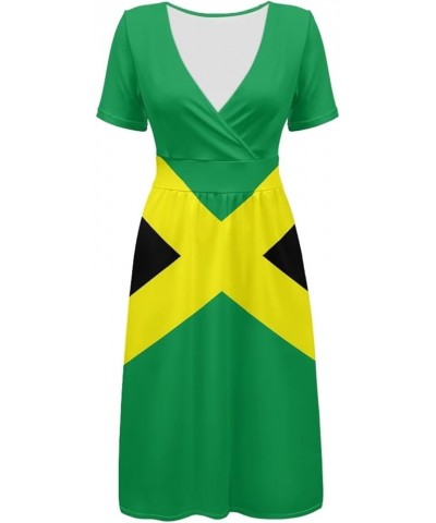 Women's Mulicolor Summer Short Sleeve Casual Dress V-Neck Party Dress with Pockets Size S-4XL Jamaica Flag $18.47 Dresses