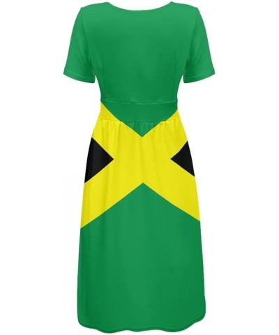 Women's Mulicolor Summer Short Sleeve Casual Dress V-Neck Party Dress with Pockets Size S-4XL Jamaica Flag $18.47 Dresses