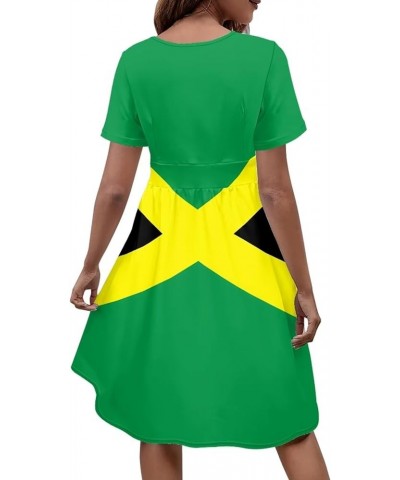 Women's Mulicolor Summer Short Sleeve Casual Dress V-Neck Party Dress with Pockets Size S-4XL Jamaica Flag $18.47 Dresses