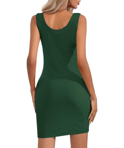 Women's Scoop Neck Rib Knit Tank Sleeveless Club Bodycon Mini Dress Green $14.62 Dresses