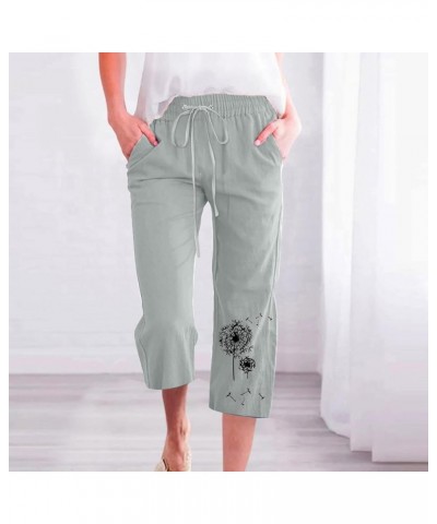 Women Linen Summer Pants Dandelion Pattern Capri Pants Drawstring Cropped Pants High Waist Beach Trouser 2023 J06-mint Green ...