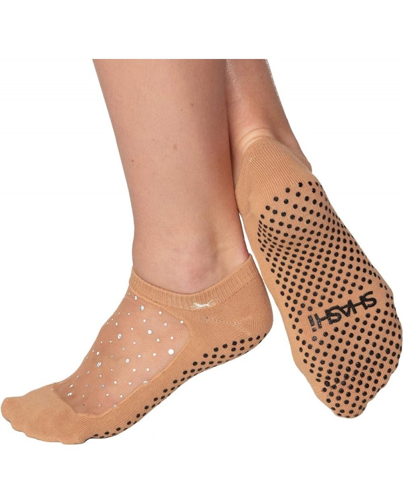 Star Mesh Socks - With Grip For Yoga - Non Slip - W/Storage Pouch Pilates Barre Workout Socks - For Women Nude $13.24 Activewear