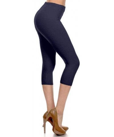 Women's High Waist Leggings Soft 1” Waistband Solid Leggings Pants - Regular, Plus, 1X3X, 3X5X Capri Length Navy $10.61 Leggings