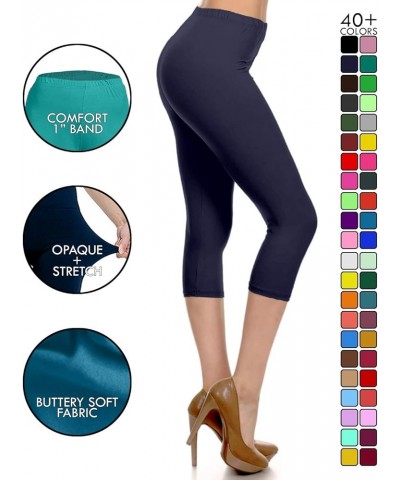 Women's High Waist Leggings Soft 1” Waistband Solid Leggings Pants - Regular, Plus, 1X3X, 3X5X Capri Length Navy $10.61 Leggings