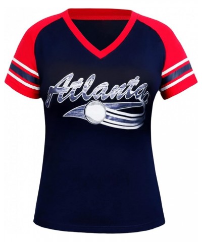 Womens City Baseball Fans V Neck Cage Raglan T-Shirts Navy $18.69 T-Shirts