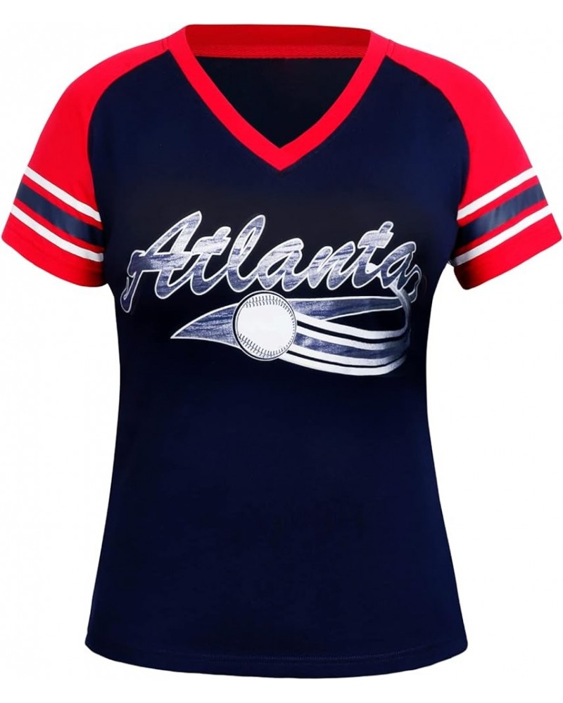 Womens City Baseball Fans V Neck Cage Raglan T-Shirts Navy $18.69 T-Shirts