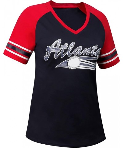 Womens City Baseball Fans V Neck Cage Raglan T-Shirts Navy $18.69 T-Shirts