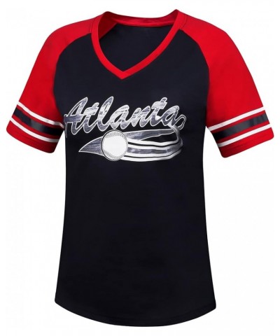 Womens City Baseball Fans V Neck Cage Raglan T-Shirts Navy $18.69 T-Shirts