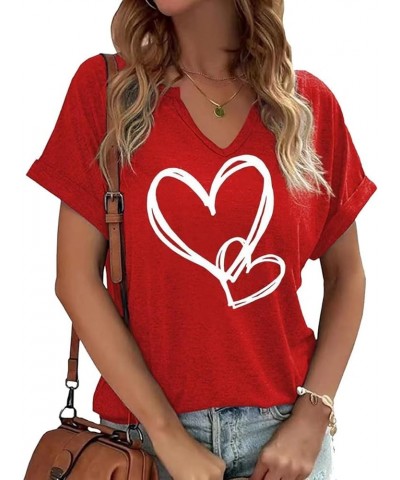 Womens Lover Heart Graphic V Neck Shirt Valentines Day Funny Couple Matching Casual Short Sleeve Gift Tee Tops… A-red-1 $13.4...