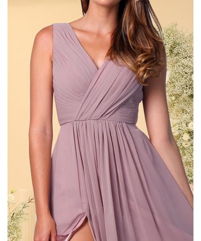 Chiffon Bridesmaid Dresses for Women with Slit V-Neck Long Pleated Formal Dress for Women Evening WD013 Light Pink $22.05 Dre...