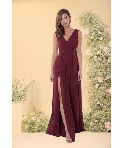 Chiffon Bridesmaid Dresses for Women with Slit V-Neck Long Pleated Formal Dress for Women Evening WD013 Light Pink $22.05 Dre...