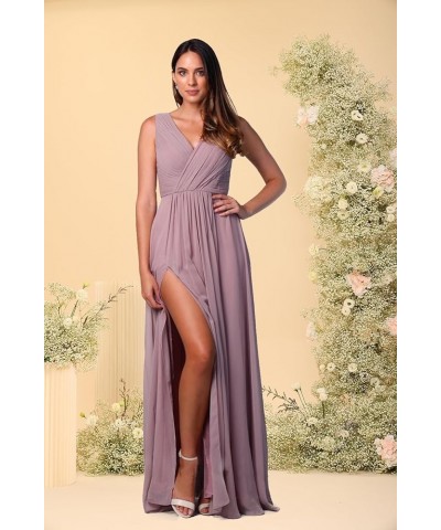 Chiffon Bridesmaid Dresses for Women with Slit V-Neck Long Pleated Formal Dress for Women Evening WD013 Light Pink $22.05 Dre...