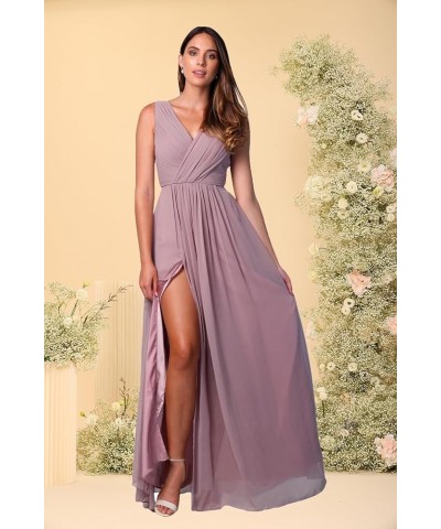 Chiffon Bridesmaid Dresses for Women with Slit V-Neck Long Pleated Formal Dress for Women Evening WD013 Light Pink $22.05 Dre...