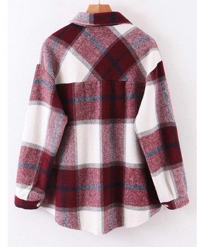 Womens Flannel Plaid Shacket Wool Blend Button Down Shirt Fall Fashion Jacket 01 Winered $23.39 Blouses