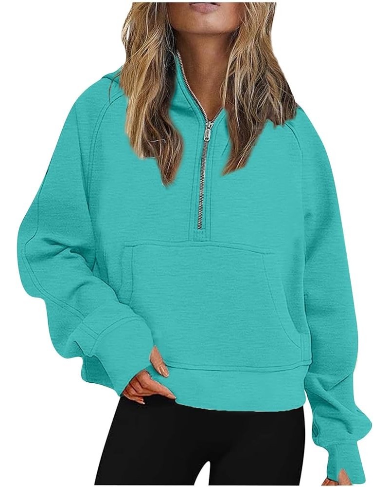 Oversized Hoodies For Women Zip Up Long Sleeve Hooded Sweatshirts Casual Quarter Zip Pullover Tops Fall Y2K Clothes J014-blue...