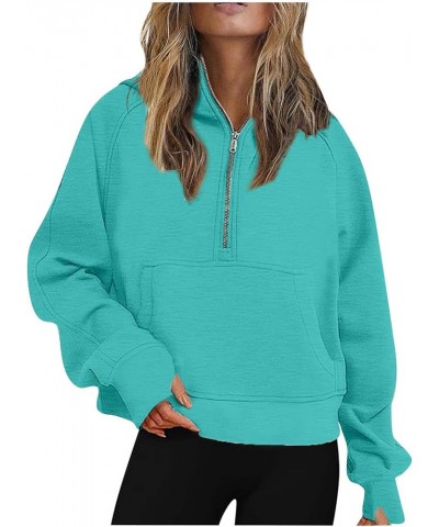 Oversized Hoodies For Women Zip Up Long Sleeve Hooded Sweatshirts Casual Quarter Zip Pullover Tops Fall Y2K Clothes J014-blue...