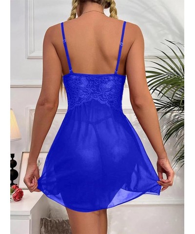 Women's Lace V Neck Lingerie Babydoll Sleeveless Nightwear Sexy Strap Chemise Sleepwear Blue $8.00 Lingerie