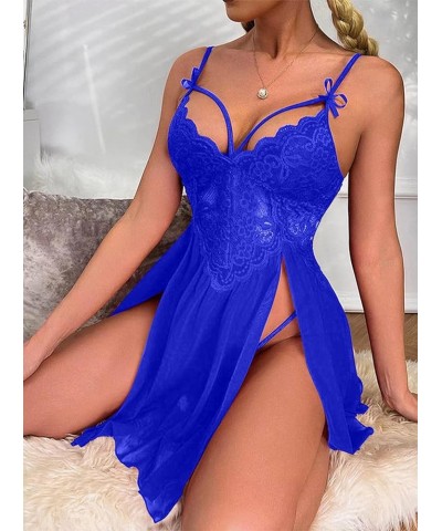 Women's Lace V Neck Lingerie Babydoll Sleeveless Nightwear Sexy Strap Chemise Sleepwear Blue $8.00 Lingerie