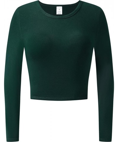 Women's Long Sleeve Crew Neck Crop Top Basic Comfy Stretch Tee Deep Forest Green $10.56 T-Shirts