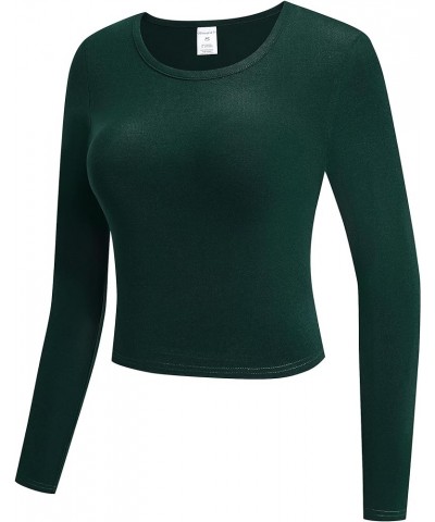 Women's Long Sleeve Crew Neck Crop Top Basic Comfy Stretch Tee Deep Forest Green $10.56 T-Shirts