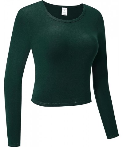 Women's Long Sleeve Crew Neck Crop Top Basic Comfy Stretch Tee Deep Forest Green $10.56 T-Shirts