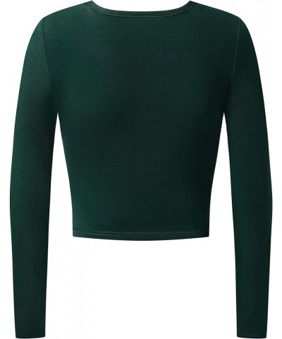 Women's Long Sleeve Crew Neck Crop Top Basic Comfy Stretch Tee Deep Forest Green $10.56 T-Shirts