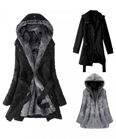 Womens Winter Coats Mid-Length Sherpa Lined Warm Zipper Jackets Thickened Windproof Outerwear with Faux Fur Hood 03black $20....