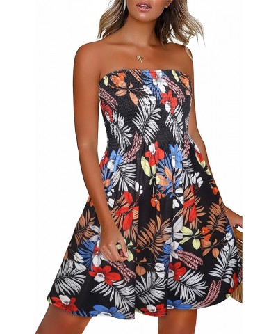 Summer Dresses for Women Beach Cover Ups Strapless Boho Floral Print Sundress Black Plam Floral $13.85 Dresses