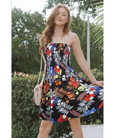 Summer Dresses for Women Beach Cover Ups Strapless Boho Floral Print Sundress Black Plam Floral $13.85 Dresses