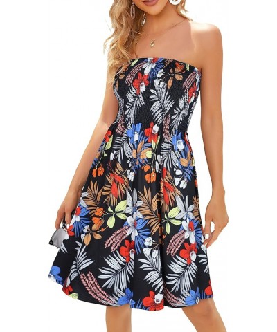 Summer Dresses for Women Beach Cover Ups Strapless Boho Floral Print Sundress Black Plam Floral $13.85 Dresses