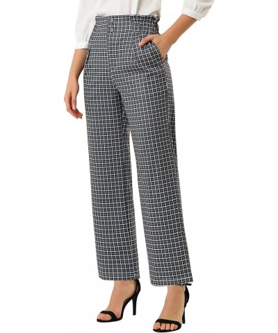 Women's High Waist Casual Plaid Tartan Straight Leg Long Pants Dark Blue $15.36 Pants