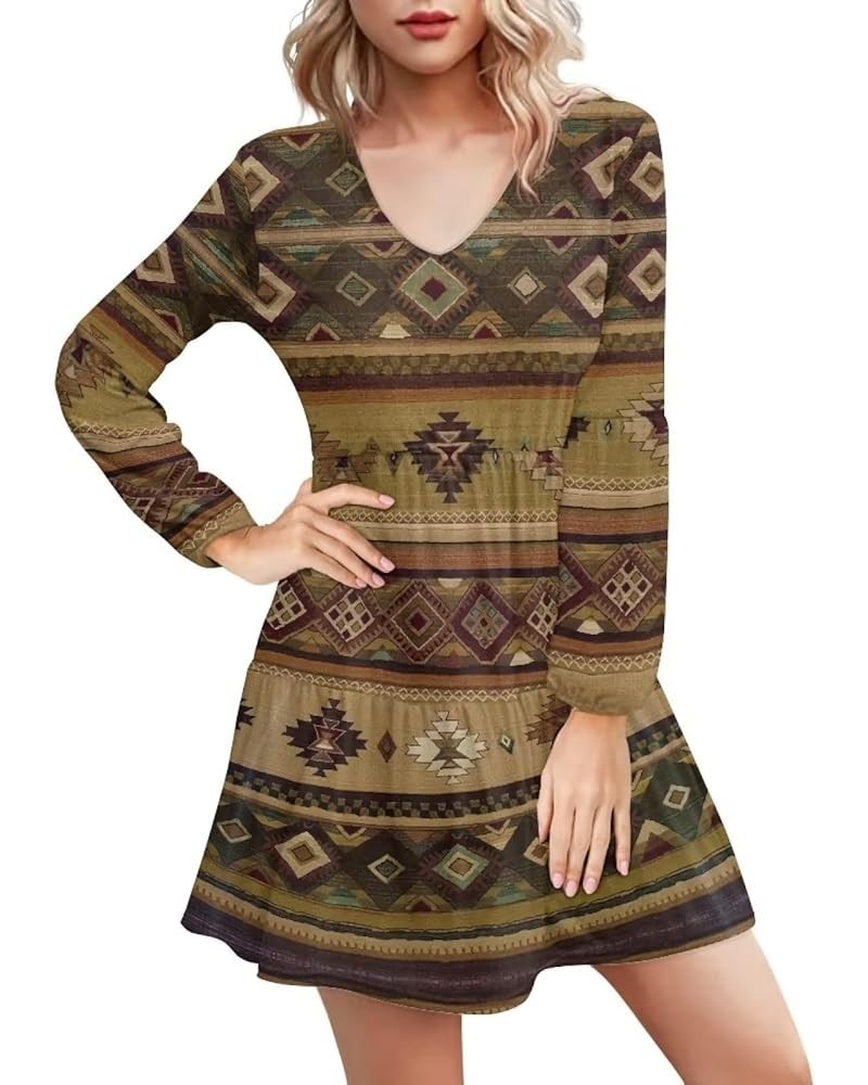 Swing Shift Dress for Women Flowy Mini Dress Long Sleeve Tunic Dress Aztec Tribal $14.52 Dresses