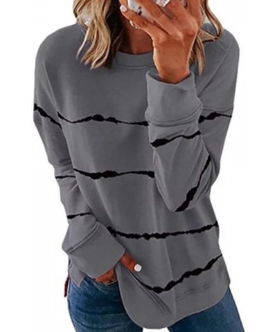 Womens Halloween Sweatshirts Womens Long Sleeve Tops Print Sleeve Casual Tops Stripe Long Loose Women's Women's A-dark Gray $...