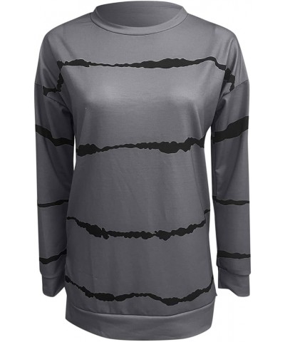 Womens Halloween Sweatshirts Womens Long Sleeve Tops Print Sleeve Casual Tops Stripe Long Loose Women's Women's A-dark Gray $...