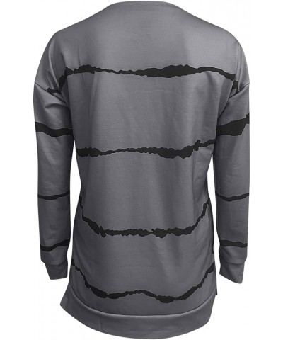 Womens Halloween Sweatshirts Womens Long Sleeve Tops Print Sleeve Casual Tops Stripe Long Loose Women's Women's A-dark Gray $...