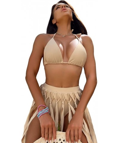 Women's Two Piece Bathing Suit Fringe Halter Bikini Swimsuits Bra and Panty Khaki $13.60 Swimsuits