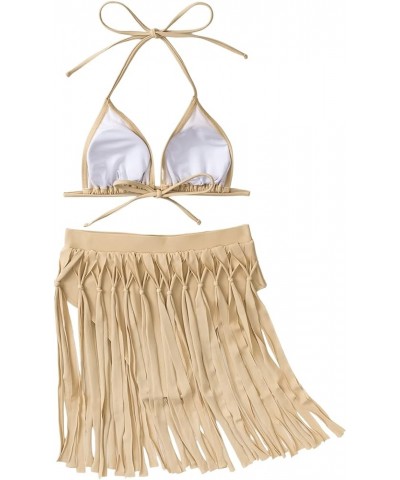 Women's Two Piece Bathing Suit Fringe Halter Bikini Swimsuits Bra and Panty Khaki $13.60 Swimsuits