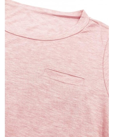 Women's Roll Up Short Sleeve T Shirts Crew Neck Tops Loose Casual Tees with Pocket Pink $11.16 T-Shirts