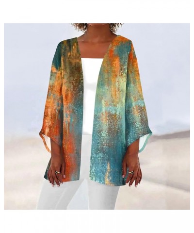 Womens 3/4 Sleeve Cardigan Trendy Casual Lightweight Loose Blouse Outerwear Beach Cover Ups Fall Fashion Clothes I Orange $10...