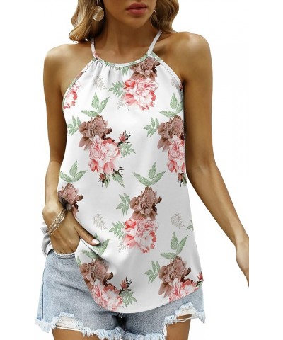 Womens Halter Tops Sleeveless Summer Tank Tops Casual Racerback Cami 05-print-white $8.09 Tanks