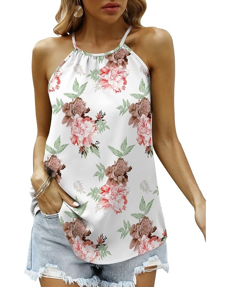 Womens Halter Tops Sleeveless Summer Tank Tops Casual Racerback Cami 05-print-white $8.09 Tanks