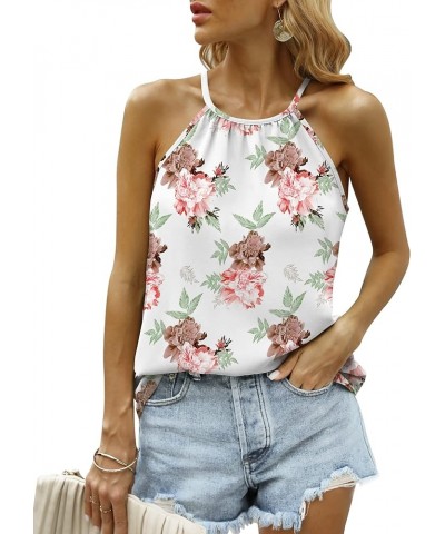 Womens Halter Tops Sleeveless Summer Tank Tops Casual Racerback Cami 05-print-white $8.09 Tanks