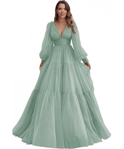 Long Puffy Sleeve Prom Dress V Neck A-Line Ball Gown Chiffon Formal Evening Gowns for Women RS008 Mist $38.47 Dresses