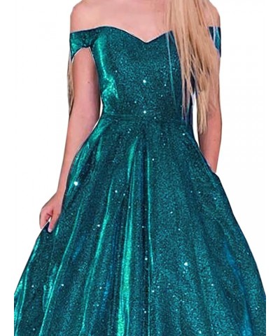 Prom Dresses Long A Line with Pockets Formal Evening Ball Gowns with Sleeves Glitter Party Dress 2024 Teal $38.00 Dresses