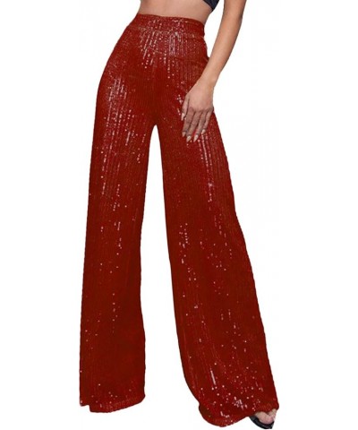 Sparkle Pants Women,Womens Sequin Pants Shiny Glitter Bling Evening Party Pants Fashion Pencil Pants with Drawstring Z1-red $...