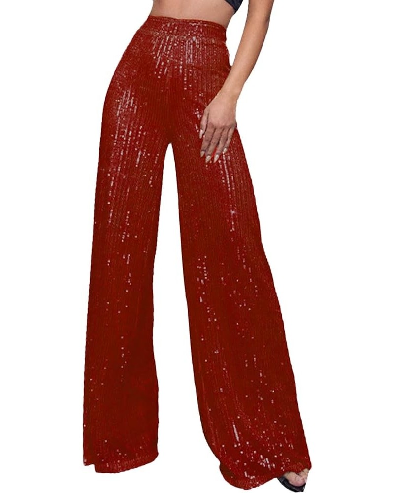 Sparkle Pants Women,Womens Sequin Pants Shiny Glitter Bling Evening Party Pants Fashion Pencil Pants with Drawstring Z1-red $...