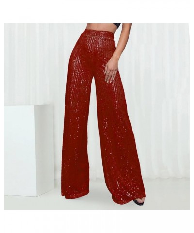 Sparkle Pants Women,Womens Sequin Pants Shiny Glitter Bling Evening Party Pants Fashion Pencil Pants with Drawstring Z1-red $...