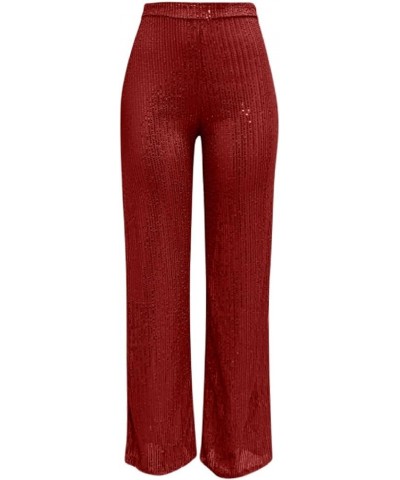 Sparkle Pants Women,Womens Sequin Pants Shiny Glitter Bling Evening Party Pants Fashion Pencil Pants with Drawstring Z1-red $...